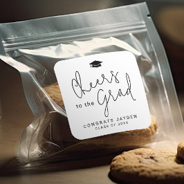 Eenvoudig Modern Script Cheers Afstuderen Vierkante Sticker