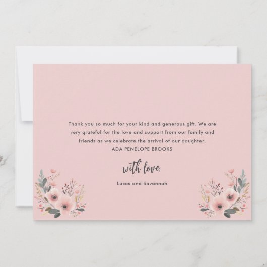 Eenvoudig Modern Script Dusty Pink Baby Girl Bedankkaart (Achterkant)