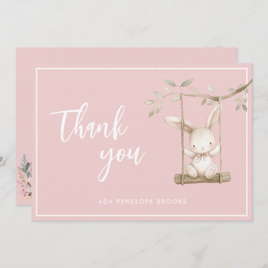 Eenvoudig Modern Script Dusty Pink Baby Girl Bedankkaart (Voorkant / Achterkant)