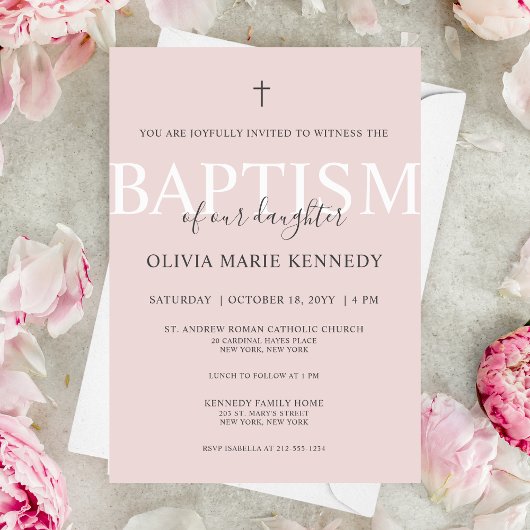 Eenvoudig modern Script Dusty Roos Baptisme voor m Kaart