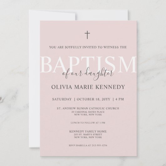 Eenvoudig modern Script Dusty Roos Baptisme voor m Kaart (Voorkant)