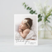 Eenvoudig modern script ellegant foto Dank je gebo Aankondigingskaart (Staand voorkant)