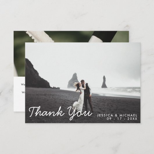 Eenvoudig modern script ellegant Wedding Bedankkaart (Voorkant / Achterkant)