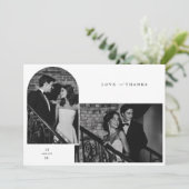 Eenvoudig modern script foto-bruiloft bedankkaart (Staand voorkant)