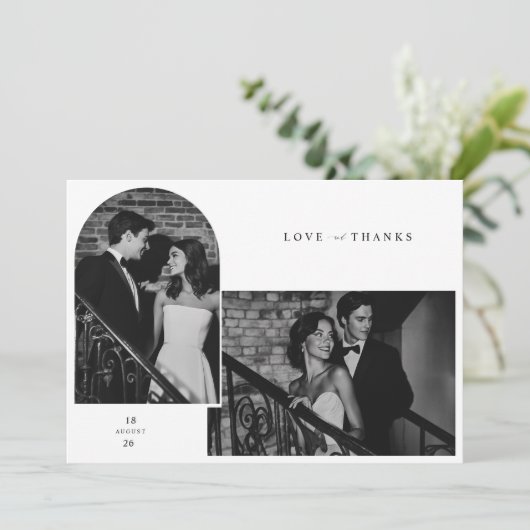 Eenvoudig modern script foto-bruiloft bedankkaart (Staand voorkant)
