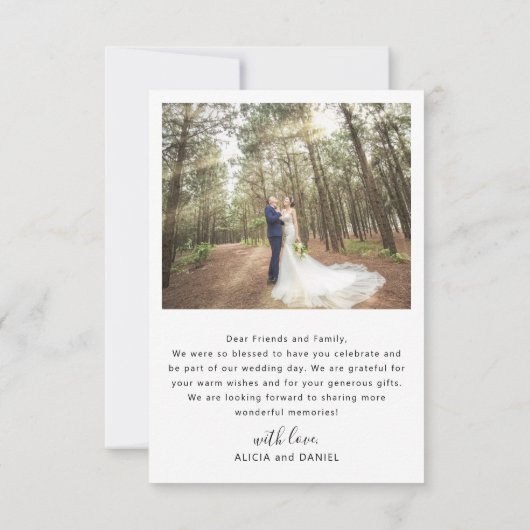 Eenvoudig modern script foto bruiloft bedankkaart (Achterkant)