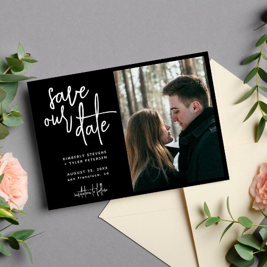 Eenvoudig modern script foto bruiloft save the date