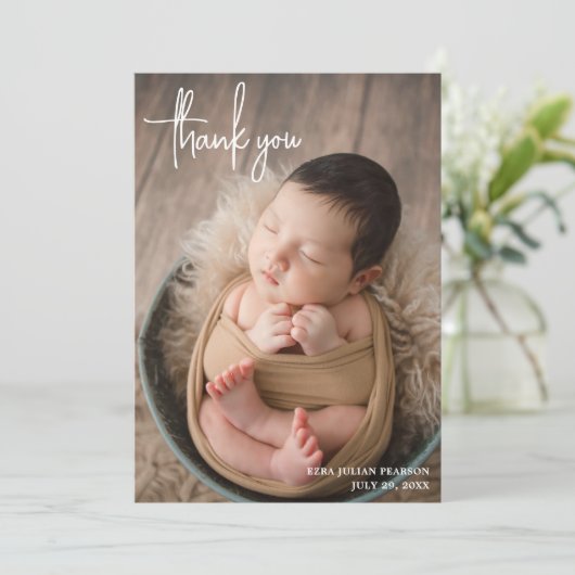 Eenvoudig modern script foto collage Dank u geboor Aankondiging (Staand voorkant)
