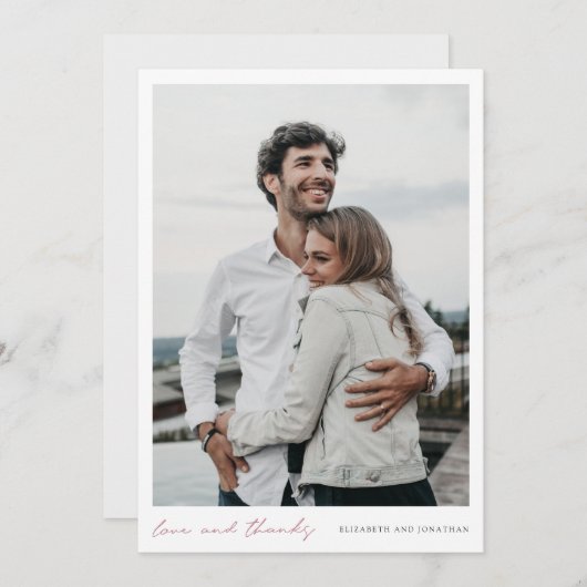 Eenvoudig Modern Script Foto Roos Gold Wedding Bedankkaart (Voorkant / Achterkant)