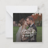 Eenvoudig modern script foto Weddenschap Bedankt Notitiekaartje (Voorkant)