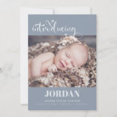 Eenvoudig modern script fotocollage blauw geboorte aankondiging (Voorkant)