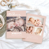 Eenvoudig modern script fotocollage roze geboorte aankondiging