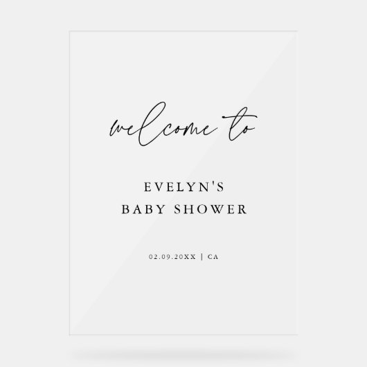 Eenvoudig Modern Script Frosted Baby shower Welkom Acryl Bord (Voorkant)