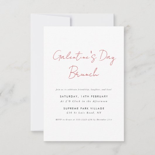Eenvoudig Modern Script Galentines Day Brunch Part Kaart (Voorkant)