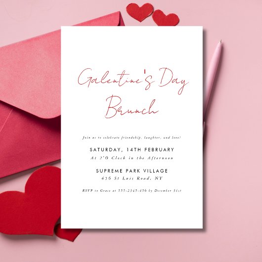 Eenvoudig Modern Script Galentines Day Brunch Part Kaart