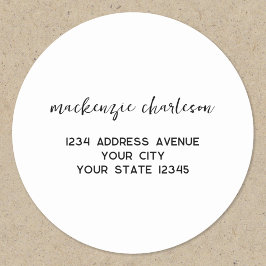 Eenvoudig modern script gepersonaliseerd naam adre ronde sticker