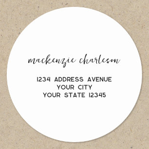 Eenvoudig modern script gepersonaliseerd naam adre ronde sticker