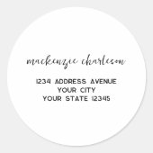Eenvoudig modern script gepersonaliseerd naam adre ronde sticker (Voorkant)