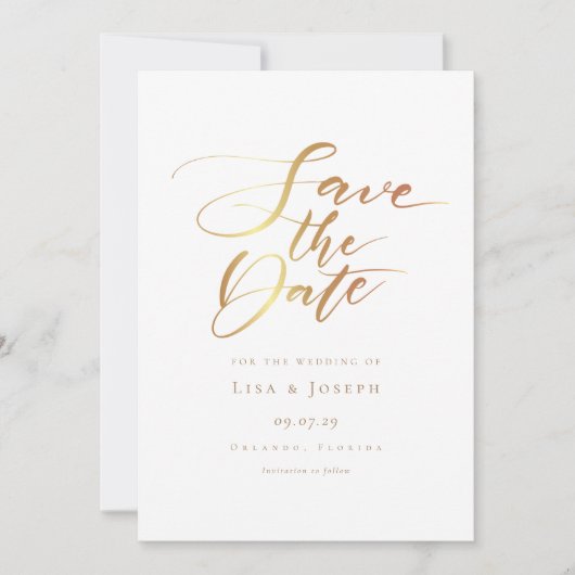 Eenvoudig modern script goud save the date (Voorkant)