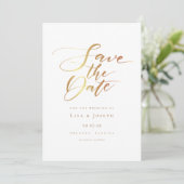 Eenvoudig modern script goud save the date (Staand voorkant)
