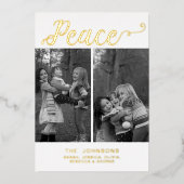 Eenvoudig modern script handgeschreven Peace 3-fot Folie Feestdagenkaart (Voorkant)