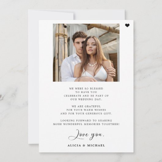 Eenvoudig modern script hart 2 foto bruiloft bedankkaart (Achterkant)