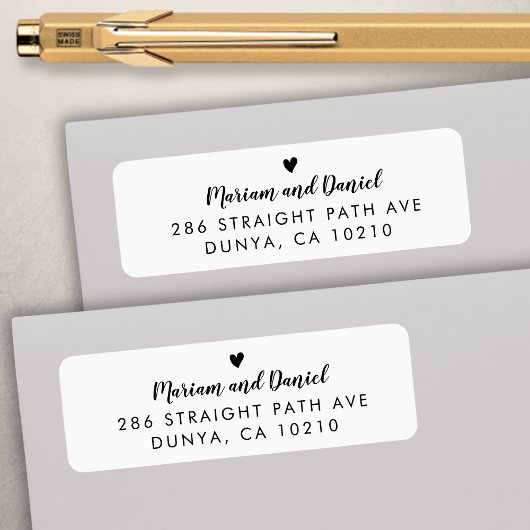 Eenvoudig Modern Script Hart Bruiloft Retouradres Etiket