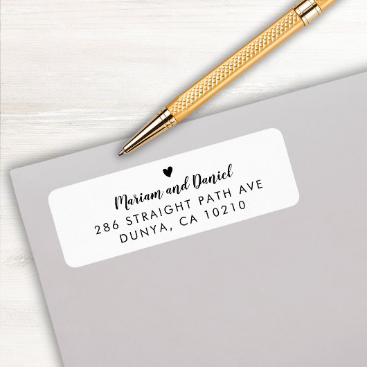 Eenvoudig Modern Script Hart Bruiloft Retouradres Etiket