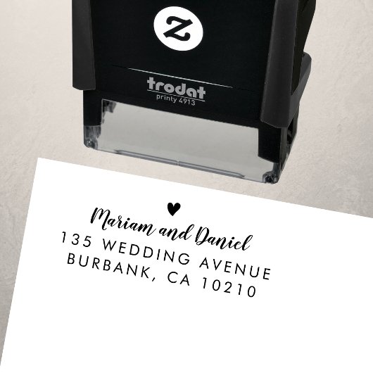 Eenvoudig Modern Script Hart Bruiloft Retouradres Zelfinktende Stempel