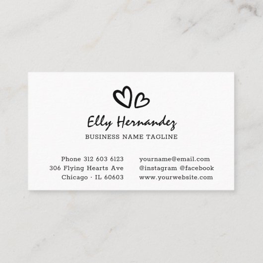 Eenvoudig Modern Script Heart Logo Black Business Afsprakenkaartje (Achterkant)