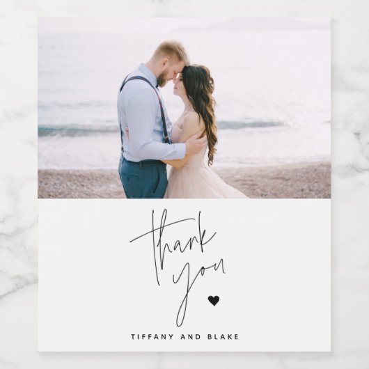 Eenvoudig modern Script Heart Weddenschap Bedankt Wijn Etiket (Enkel label)