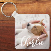 Eenvoudig Modern Script Hondennaam 2 Foto Sleutelhanger (Voorkant)
