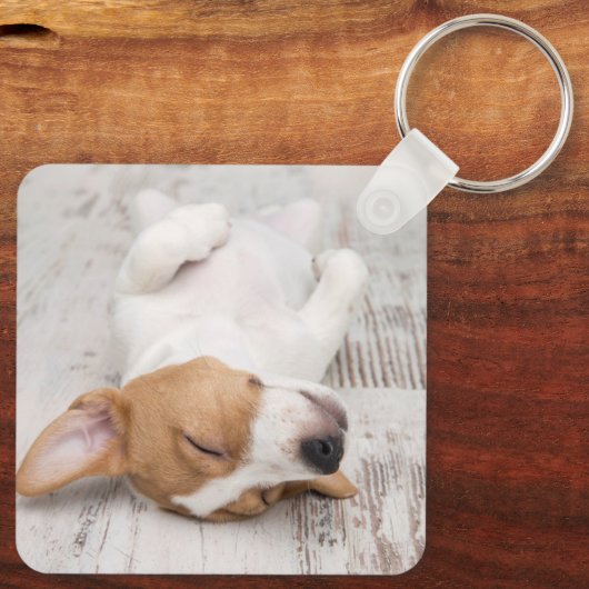 Eenvoudig Modern Script Hondennaam 2 Foto Sleutelhanger (Achterkant)