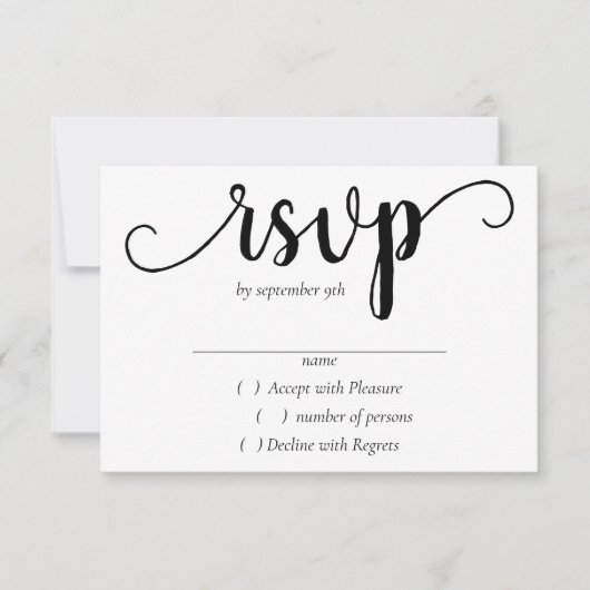 Eenvoudig modern script | Klassiek zwart voor elk  RSVP Kaartje (Voorkant)