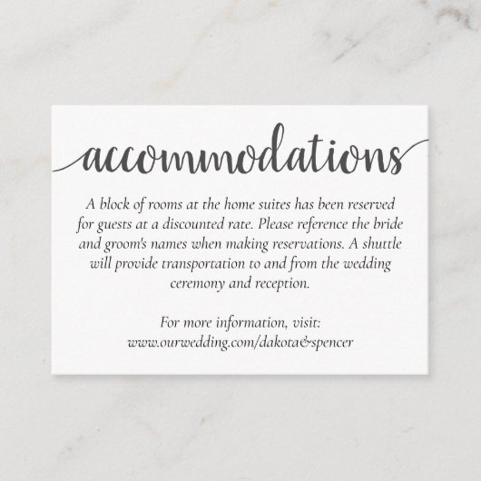 Eenvoudig modern script | Klassieke gastenverblijf Informatiekaartje (Voorkant)