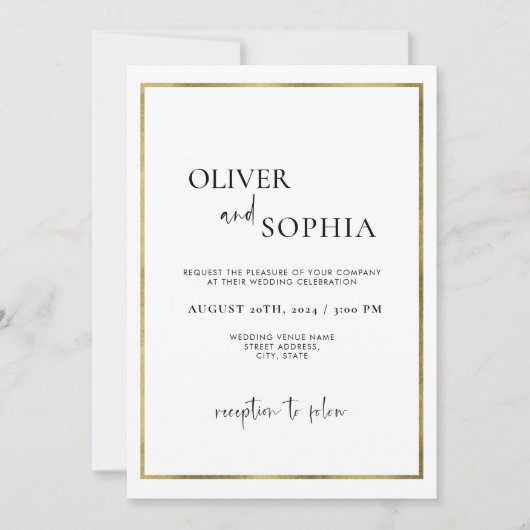 Eenvoudig modern script, minimalistisch Gold Lijst Kaart (Voorkant)