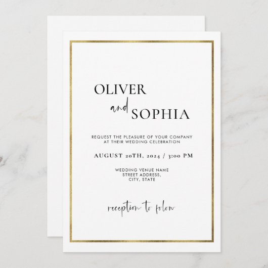 Eenvoudig modern script, minimalistisch Gold Lijst Kaart (Voorkant / Achterkant)