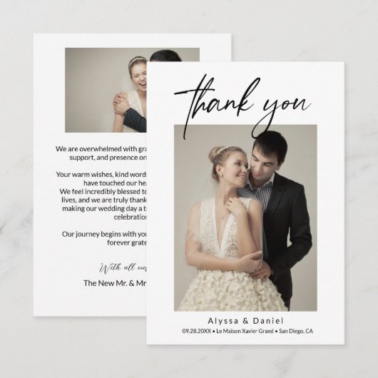 Eenvoudig Modern Script Minimalistische trouwfoto' Bedankkaart (Voorkant / Achterkant)