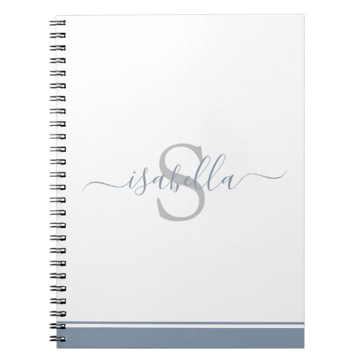 Eenvoudig modern Script Monogram Elegant Dusty Blu Notitieboek (Voorkant)