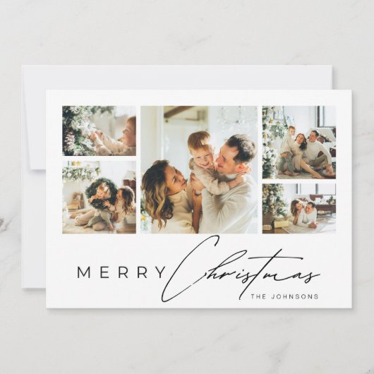 Eenvoudig modern script multi-fotocollage Kerstmis Feestdagenkaart (Voorkant)