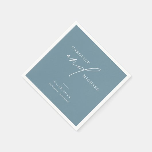 Eenvoudig Modern Script Namen Blauw Bruiloft Servet (Hoek)