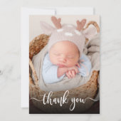 Eenvoudig Modern Script Newborn Baby Foto Dank u Bedankkaart (Voorkant)