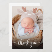 Eenvoudig Modern Script Newborn Baby Foto Dank u Bedankkaart (Voorkant / Achterkant)