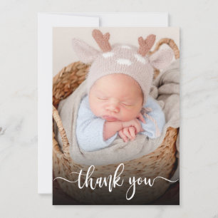 Eenvoudig Modern Script Newborn Baby Foto Dank u Bedankkaart