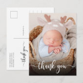 Eenvoudig Modern Script Newborn Baby Foto Dank u Briefkaart (Voorkant / Achterkant)