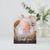 Eenvoudig Modern Script Newborn Baby Foto Dank u Briefkaart (Staand voorkant)