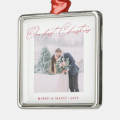 Eenvoudig modern script onze eerste kerstbruiloft metalen ornament (Links)