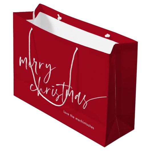 Eenvoudig Modern Script Prettig Kerstfeest Rood Groot Cadeauzakje (Voorkant Gekanteld)