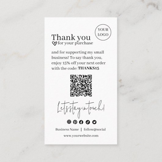 Eenvoudig modern script QR-code, dank u Visitekaartje (Achterkant)