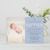 Eenvoudig modern script robuust blauw baptisme voo kaart (Staand voorkant)